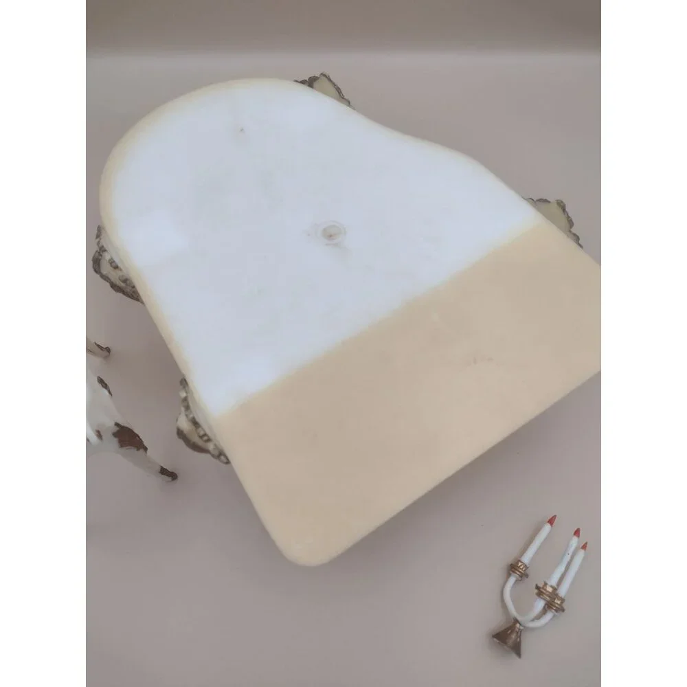 Vintage 1970s Baroque-Style Grand Piano Cake Decoration Candelabra White & Gold